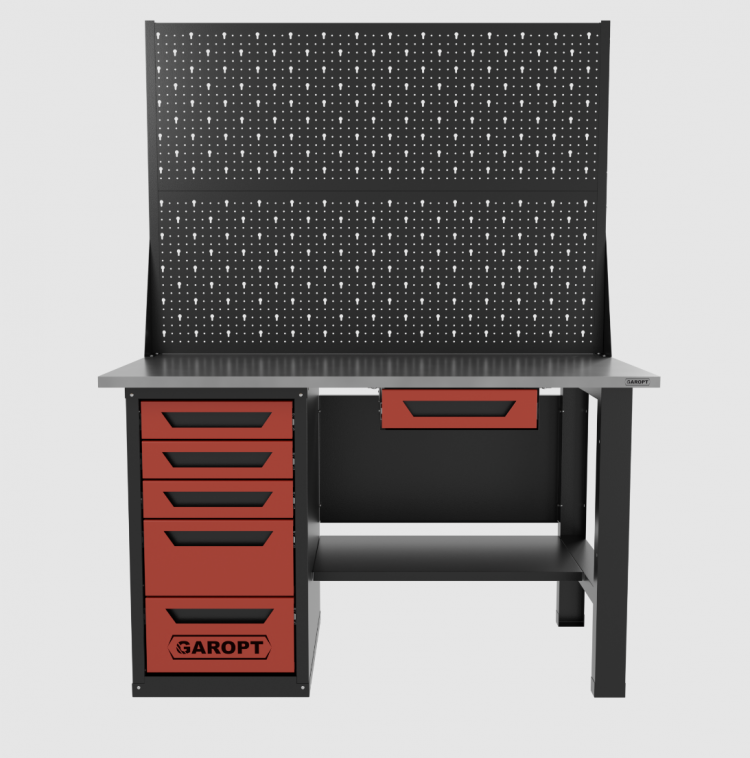 Верстак однотумбовый 5 ящиков с двумя экранами и ящиком, красный 1400*700 Garopt, GT1400STY1Y5PP2.red Верстак однотумбовый 5 ящиков с двумя экранами и ящиком, красный 1400*700 Garopt, GT1400STY1Y5PP2.red