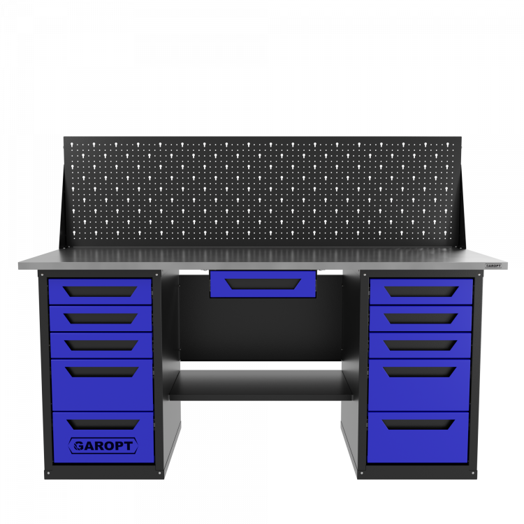 Верстак двухтумбовый 5 ящиков /5 ящиков с экраном и ящиком, синий 1800*700 GAROPT, GT1800Y1Y5Y5PP.blue
