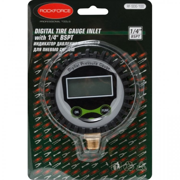 Индикатор давления цифровой для пневмосистем 1/4"(Psi, Kpa, Bar, Kgf/cm2), в блистере Индикатор давления цифровой для пневмосистем 1/4"(Psi, Kpa, Bar, Kgf/cm2), в блистере