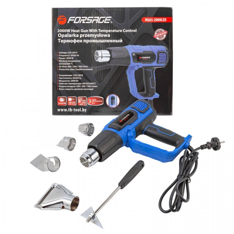 Фен промышленный электрический с насадками (220В,50/60Гц,2000Вт, 60/350/600С°, 50/300/500л/мин,3 режима,класс защиты-двойная изоляция) Фен промышленный электрический с насадками (220В,50/60Гц,2000Вт, 60/350/600С°, 50/300/500л/мин,3 режима,класс защиты-двойная изоляция)