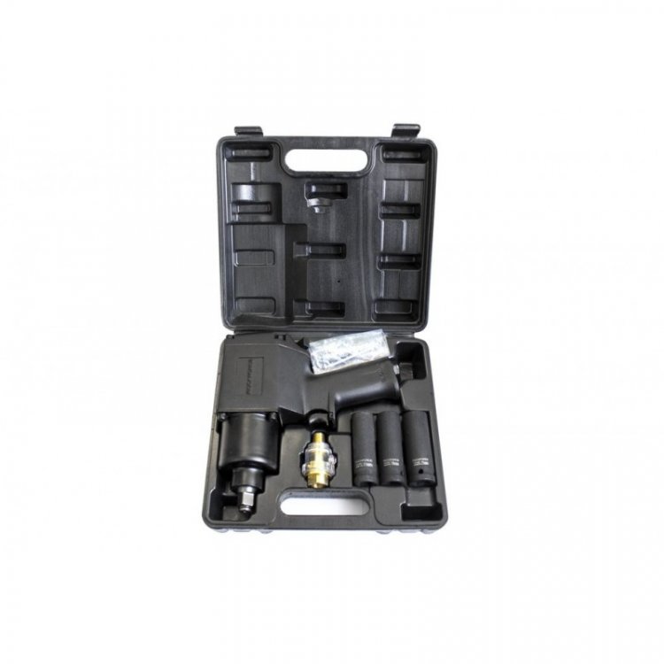 Пневмогайковерт ударный"Twin Hammer"с регулировкой1/2"+набор глубоких головок(17,19,21мм,960Hм,8500об/мин,6.3bar,256л/мин+лубрикатор+ штуцер)