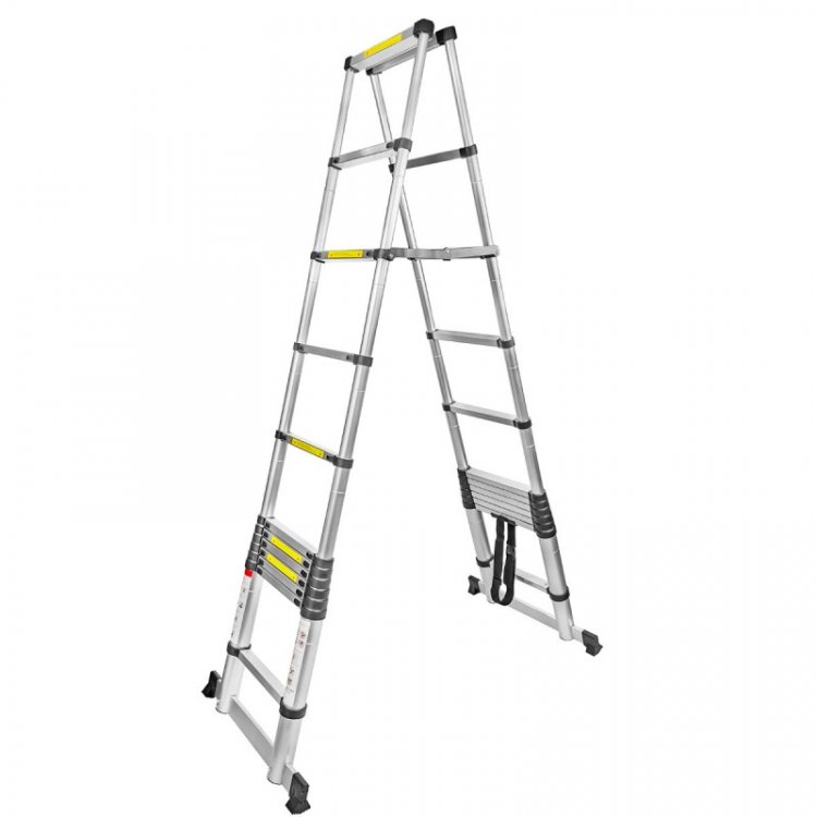 Лестница телескопическая двухсекционная (0.8-3.5+3.5м,11+11ступенек, max нагрузка 150кг, вес 17,0кг)