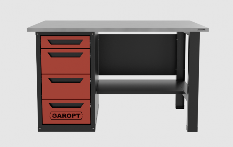 Верстак однотумбовый 4 ящика красный 1400*700 Garopt, GT1400STY4.red