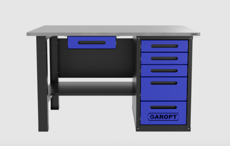 Верстак с ящиком однотумбовый 5 ящиков, синий 1400*700 Garopt, GT1400STY1Y5.blue