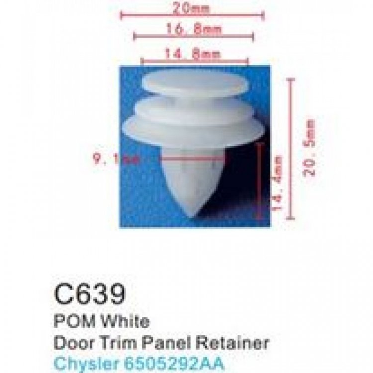 Клипса для крепления внутренней обшивки а/м Крайслер пластиковая (100шт/уп.) Клипса для крепления внутренней обшивки а/м Крайслер пластиковая (100шт/уп.)