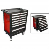 Тележка инструментальная 7-и полочная(красная) с пластиковой защитой корпуса+2боковые перфорации,460х770х980(полки:65х400х530-5шт,140х400х530мм-2шт)