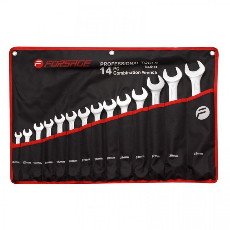 Набор ключей комбинированных 14пр.(10,12-19,21,24,27,30,32мм)на полотне Набор ключей комбинированных 14пр.(10,12-19,21,24,27,30,32мм)на полотне