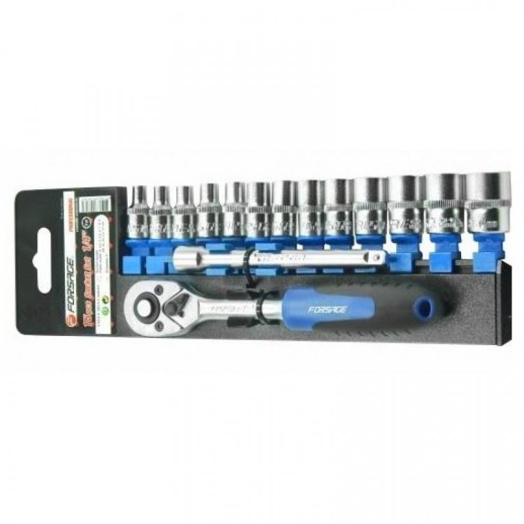 Набор головок с трещоткой 14пр.1/4" (12гр.)(4-14мм),в пластиковом держателе