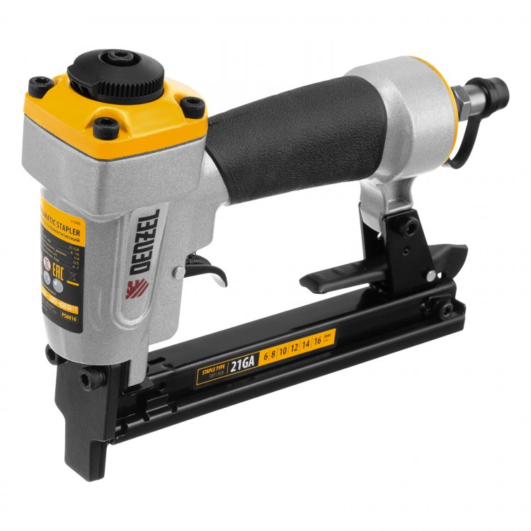 Степлер пневматический PS8016 для прямоугольных скоб 21GA от 6 до 16 мм// Denzel Степлер пневматический PS8016 для прямоугольных скоб 21GA от 6 до 16 мм// Denzel