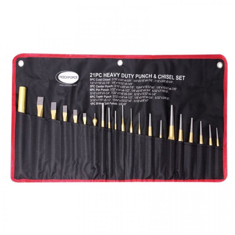 Набор зубил и выколоток, 21пр.(зубила:16х165,13х150,11х140,10х125,8х115мм; выколотки:8х155/180,6х145/155,5х135/140,4х125/130,3х120-2шт.,2.5х115мм-2шт)