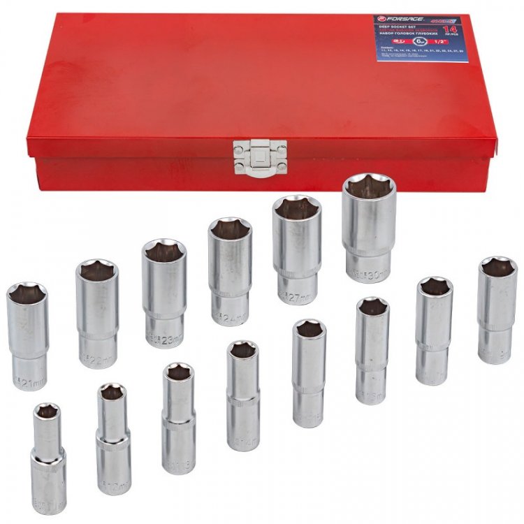Набор головок глубоких 6-гр. 1/2" 14пр.(11-17,19,21-24,27,30) в метал.кейсе Набор головок глубоких 6-гр. 1/2" 14пр.(11-17,19,21-24,27,30) в метал.кейсе