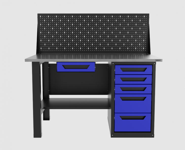 Верстак однотумбовый 5 ящиков с экраном и ящиком, синий 1400*700 Garopt, GT1400STY1Y5PP.blue