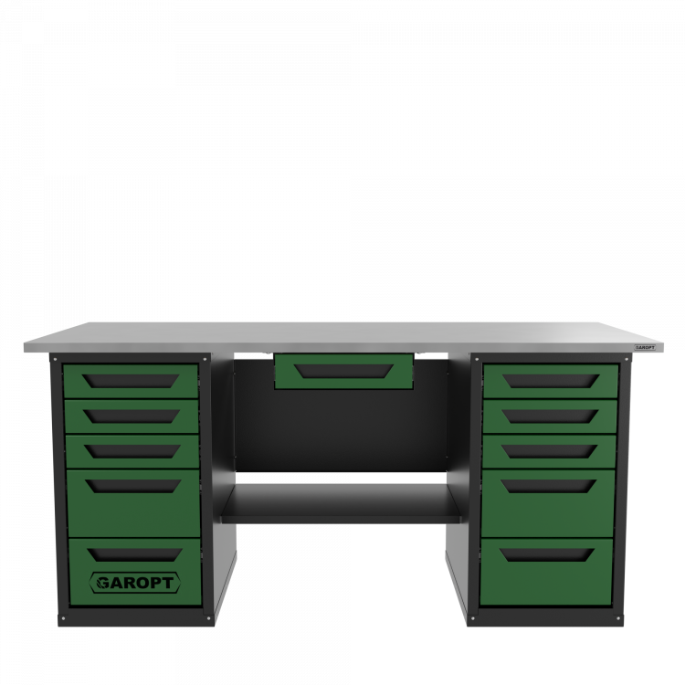 Верстак с ящиком двухтумбовый 5 ящиков /5 ящиков, зеленый 1800*700 GAROPT, GT1800Y1Y5Y5.green