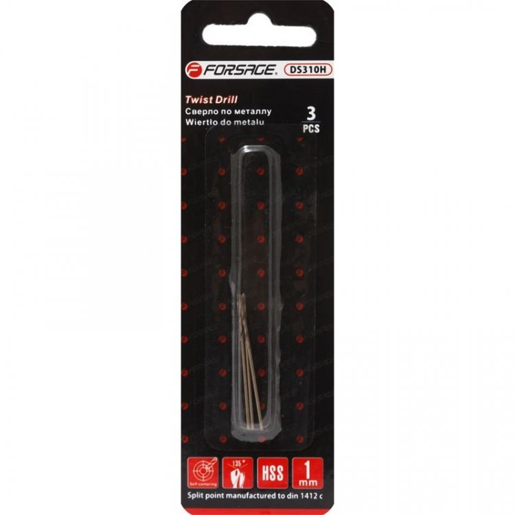 Сверло по металлу 1мм HSS+Co (3шт), в блистере