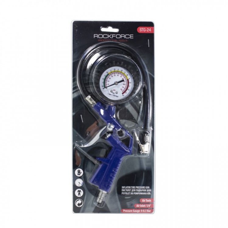 Пистолет для подкачки шин с манометром и шлангом (0-8.5 Bar), в блистере