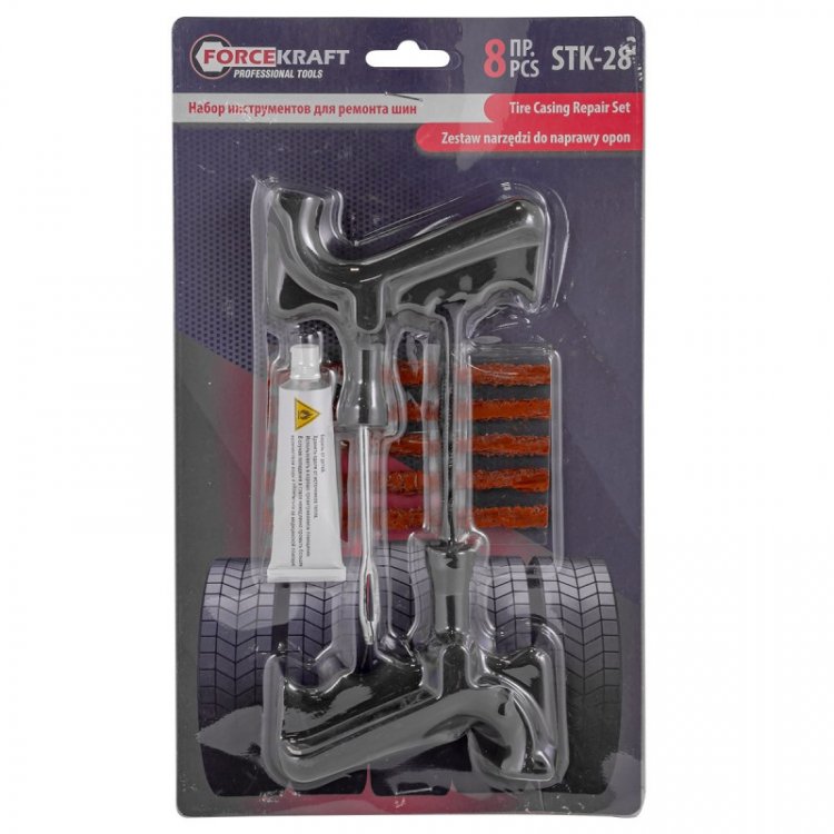 Набор инструментов для ремонта шин 8пр.(шило,протяжка-"мелкая спираль",шнуры-5шт,клей), в блистере Набор инструментов для ремонта шин 8пр.(шило,протяжка-"мелкая спираль",шнуры-5шт,клей), в блистере