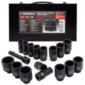 Набор головок ударных глубоких с удлинителем 150мм,16пр. 3/4" 6гр.(17,19,21,22,24,27,30,32,34,35,36,38,41,46,50мм,36мм-12гр.),в метал. кейсе