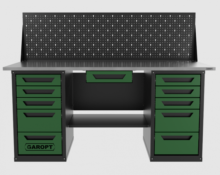 Верстак двухтумбовый 5 ящиков /5 ящиков с экраном и ящиком, зеленый 1800*700 GAROPT, GT1800Y1Y5Y5PP.green Верстак двухтумбовый 5 ящиков /5 ящиков с экраном и ящиком, зеленый 1800*700 GAROPT, GT1800Y1Y5Y5PP.green