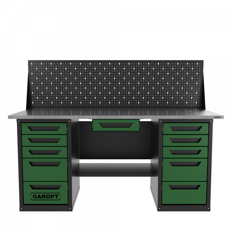 Верстак двухтумбовый 5 ящиков /5 ящиков с экраном и ящиком, зеленый 1800*700 GAROPT, GT1800Y1Y5Y5PP.green