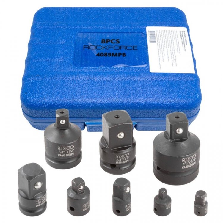 Набор адаптеров ударных,8пр(1/4(F)x3/8"(M),3/8(F)x1/4"(M),3/8(F)x1/2"(M),1/2(F)x3/8"(M),1/2(F)x3/4"(M),3/4(F)x1/2"(M),3/4(F)x1"(M),1(F)x3/4"(M)в кейсе