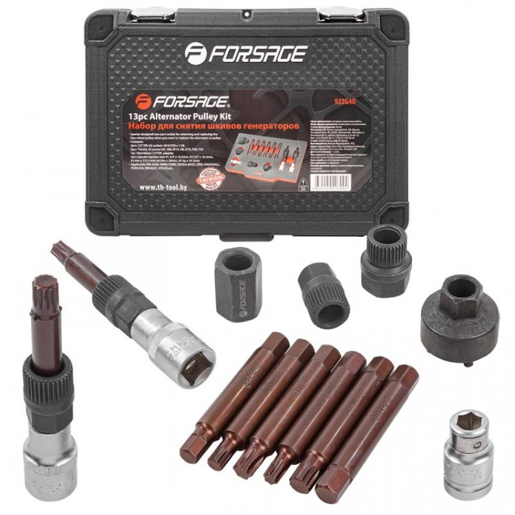 Набор для снятия шкивов генераторов15пр(1/2" биты: М10, Т50х110мм,10мм; биты:М8, М10, Н8, Н10, Т40, Т50x75мм; битодержатель 1/2"хF10мм)в кейсе Premium