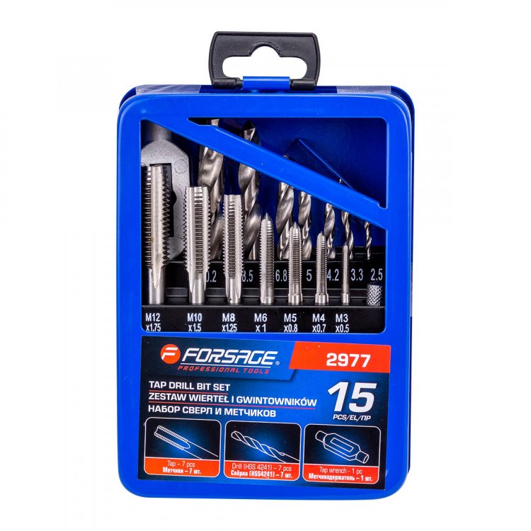 Набор сверл и метчиков, 15пр