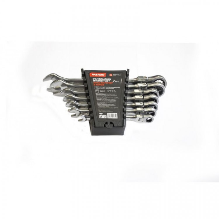 Набор ключей комбинированных трещоточных с шарниром 7пр. (8,10,12,13,14,17,19мм), в пластиковом держателе