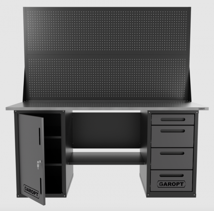 Верстак двухтумбовый дверь/4 ящиков с двумя экранами, серый 1800*700 Garopt, GT1800DY4PP2.grey