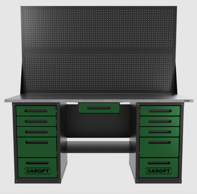 Верстак двухтумбовый 5 ящиков /5 ящиков с двумя экранами и ящиком, зеленый 1800*700 GAROPT, GT1800Y1Y5Y5PP2.green Верстак двухтумбовый 5 ящиков /5 ящиков с двумя экранами и ящиком, зеленый 1800*700 GAROPT, GT1800Y1Y5Y5PP2.green