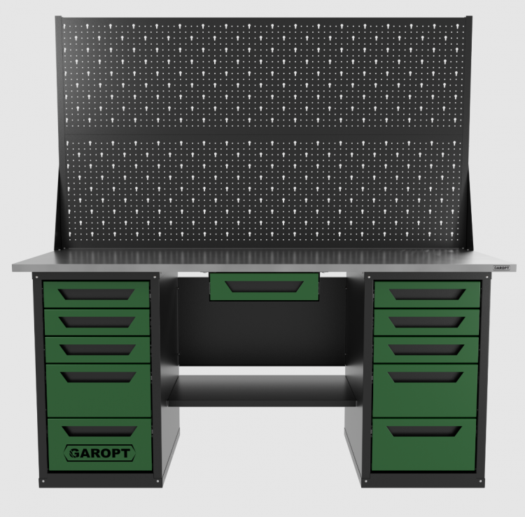Верстак двухтумбовый 5 ящиков /5 ящиков с двумя экранами и ящиком, зеленый 1800*700 GAROPT, GT1800Y1Y5Y5PP2.green Верстак двухтумбовый 5 ящиков /5 ящиков с двумя экранами и ящиком, зеленый 1800*700 GAROPT, GT1800Y1Y5Y5PP2.green