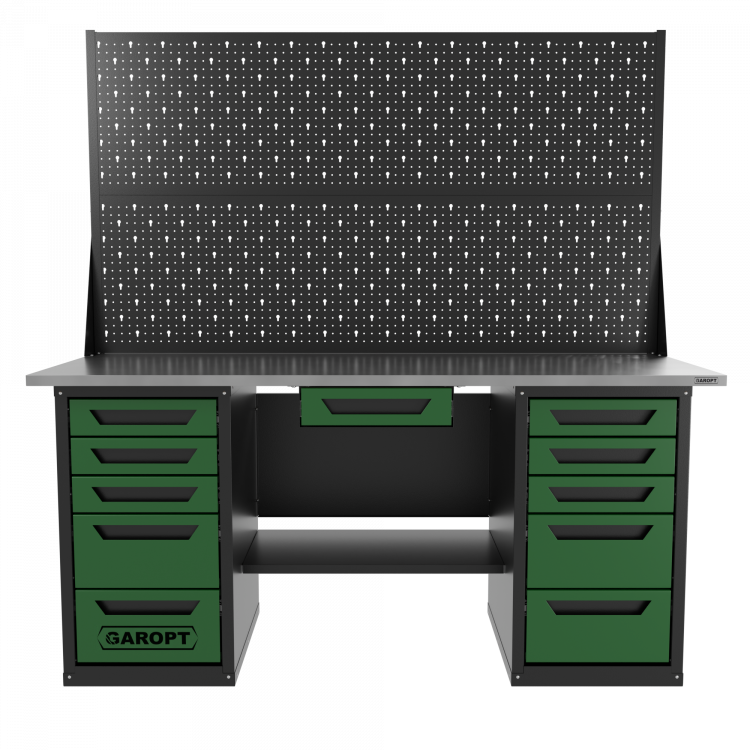 Верстак двухтумбовый 5 ящиков /5 ящиков с двумя экранами и ящиком, зеленый 1800*700 GAROPT, GT1800Y1Y5Y5PP2.green