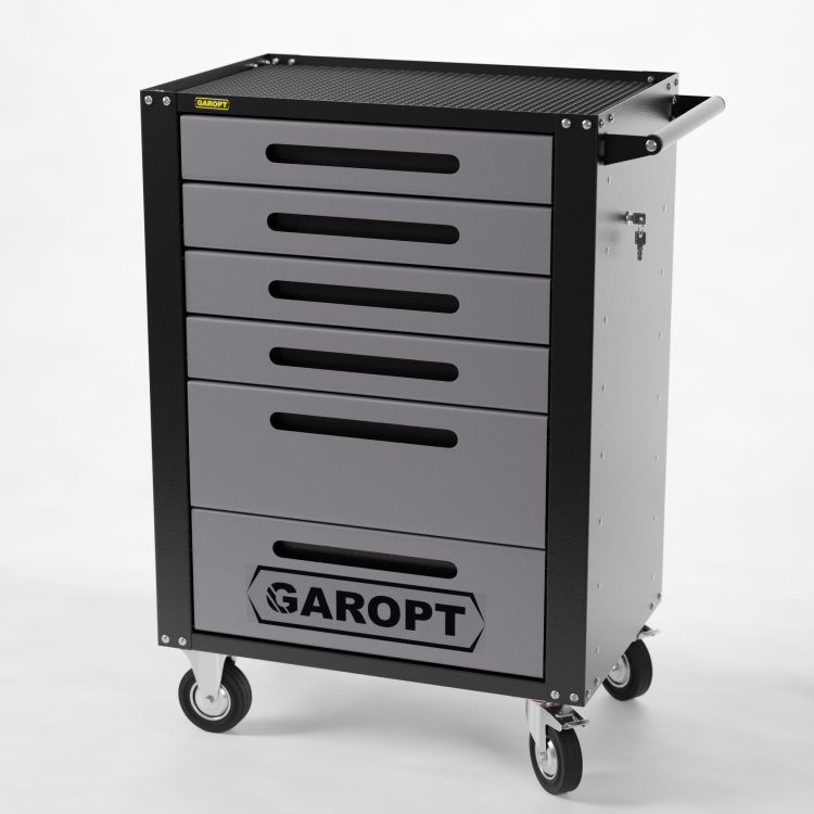 Тележка инструментальная Garopt 6 ящиков СЕРАЯ, центральный замок, увеличенные колеса, доводчики, GAROPT Серия "High", высота 1040мм Тележка инструментальная Garopt 6 ящиков СЕРАЯ, центральный замок, увеличенные колеса, доводчики, GAROPT Серия "High", высота 1040мм