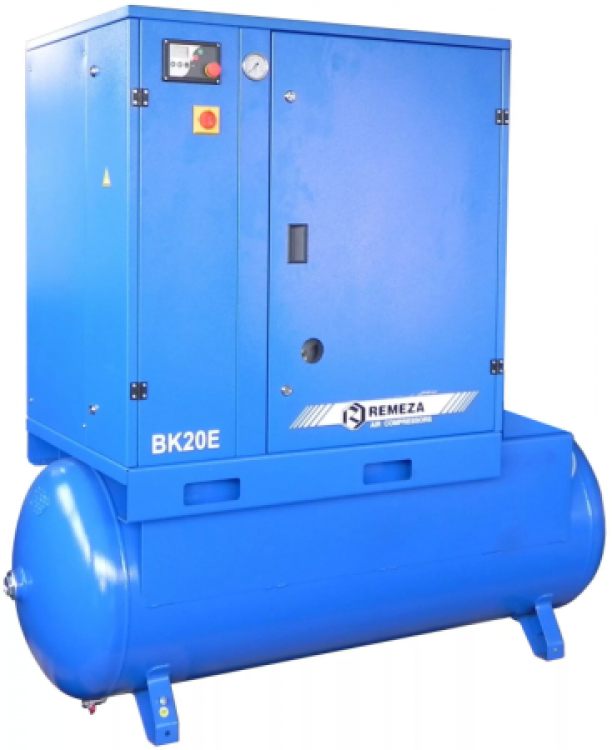 Винтовой компрессор ВК20Е-8-500ВС, ресивер 500 литров , производительность 2350л/мин,  рабочее давление 8 бар, мощность двигателя 15кВт, вес 535 кг, габариты 1930x810x1780мм. REMEZA, Республика Беларусь