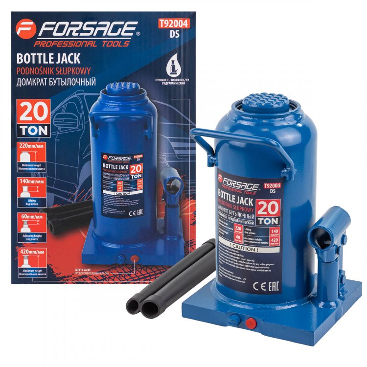 Домкрат бутылочный гидравлический 20т с клапаном (h min-235мм, h max-445мм) Домкрат бутылочный гидравлический 20т с клапаном (h min-235мм, h max-445мм)