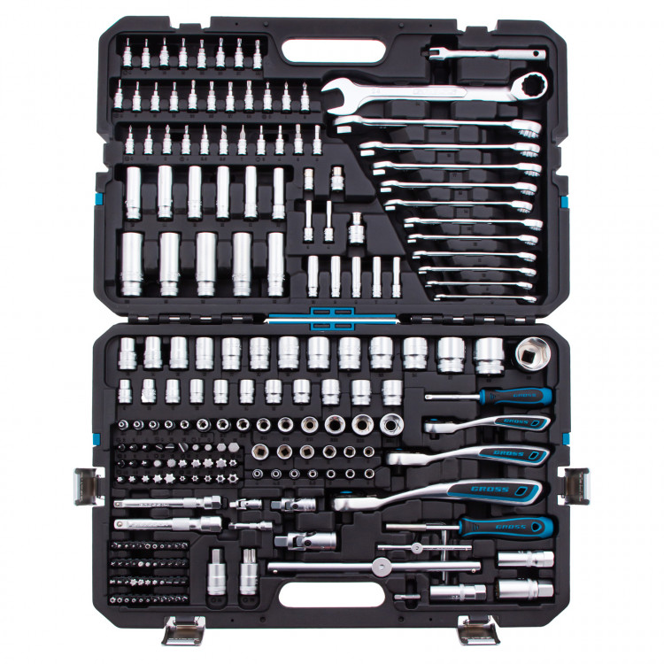 Набор инструментов, 1/2", 3/8", 1/4", CrV, 120 зубьев, 216 предметов// Gross