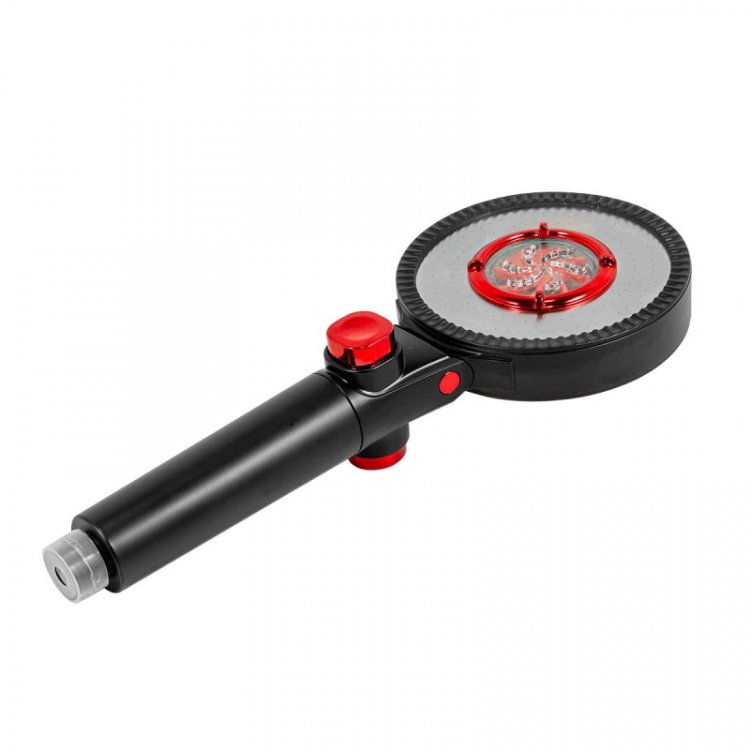 Лейка душевая двухсторонняя шарнирная с кнопкой подачи воды (АБС-пластик/нерж.сталь;L-28.5см;ø-11.5см;0-80°С;3 режима;очистка от хлора)