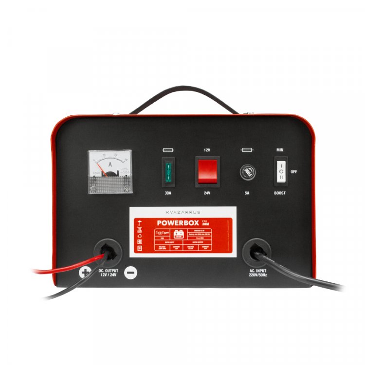 Зарядное устройство KVAZARRUS PowerBox 30M - Напряж. питан. - 220В/50Гц, потреб.ток-7.5А, Заряж.аккум 12/24В, АЧ 50-400, ток заряд 25А-30А, напряж.заряда 12/24: 14.5-14.8/29-29.6, ток запуска 12/24 - НЕТ, защита от перегрева, темп.-20С - +40С, длина Зарядное устройство KVAZARRUS PowerBox 30M - Напряж. питан. - 220В/50Гц, потреб.ток-7.5А, Заряж.аккум 12/24В, АЧ 50-400, ток заряд 25А-30А, напряж.заряда 12/24: 14.5-14.8/29-29.6, ток запуска 12/24 - НЕТ, защита от перегрева, темп.-20С - +40С, длина