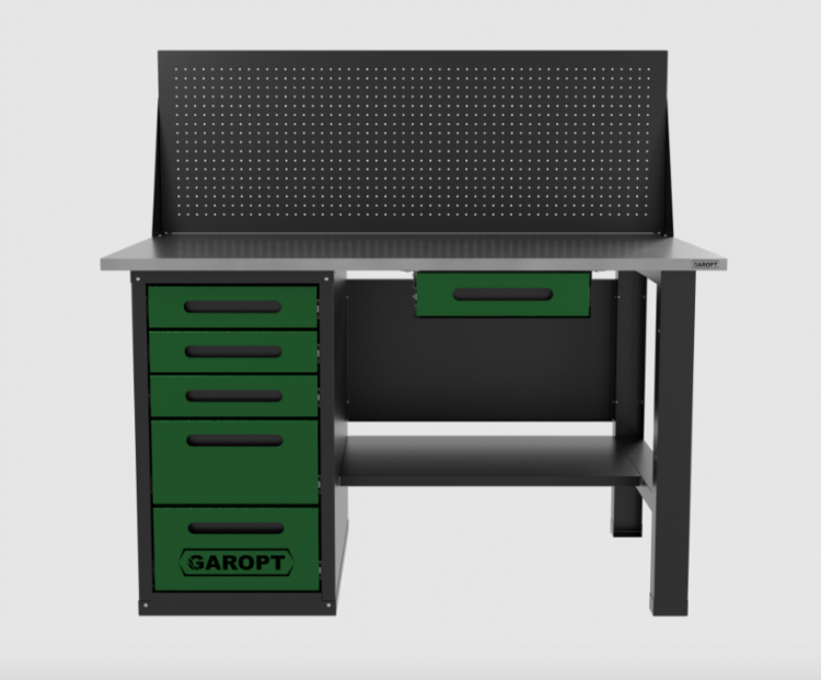 Верстак однотумбовый 5 ящиков с экраном и ящиком, зеленый 1400*700 Garopt, GT1400STY1Y5PP.green Верстак однотумбовый 5 ящиков с экраном и ящиком, зеленый 1400*700 Garopt, GT1400STY1Y5PP.green