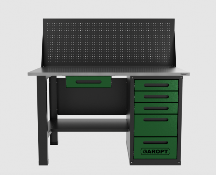 Верстак однотумбовый 5 ящиков с экраном и ящиком, зеленый 1400*700 Garopt, GT1400STY1Y5PP.green Верстак однотумбовый 5 ящиков с экраном и ящиком, зеленый 1400*700 Garopt, GT1400STY1Y5PP.green