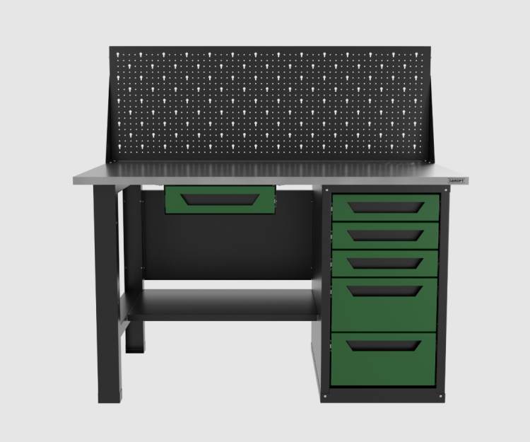 Верстак однотумбовый 5 ящиков с экраном и ящиком, зеленый 1400*700 Garopt, GT1400STY1Y5PP.green