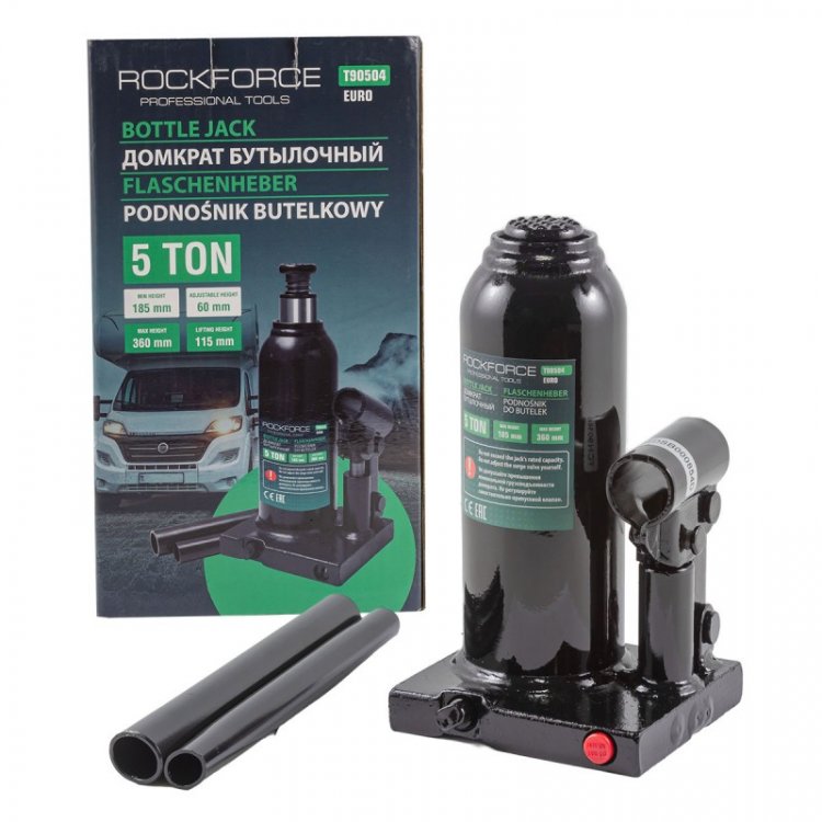 Домкрат бутылочный  5т с клапаном (высота подхвата - 185мм, высота подъема - 360мм, ход штока - 115мм, винт-60мм) Домкрат бутылочный  5т с клапаном (высота подхвата - 185мм, высота подъема - 360мм, ход штока - 115мм, винт-60мм)
