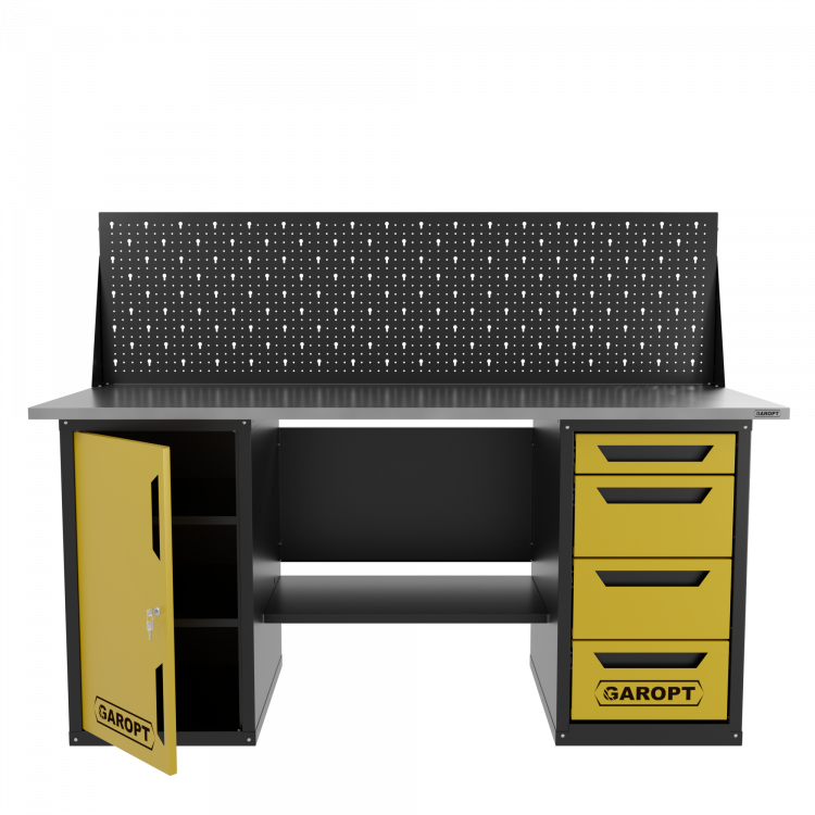 Верстак двухтумбовый дверь/4 ящиков с экраном, желтый 1800*700 Garopt, GT1800DY4PP.yell