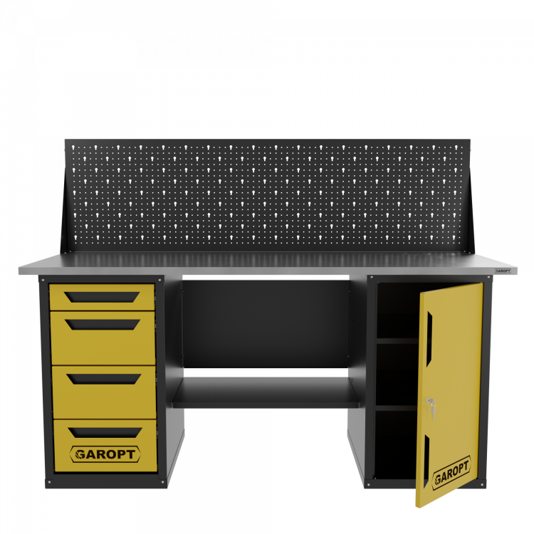 Верстак двухтумбовый дверь/4 ящиков с экраном, желтый 1800*700 Garopt, GT1800DY4PP.yell