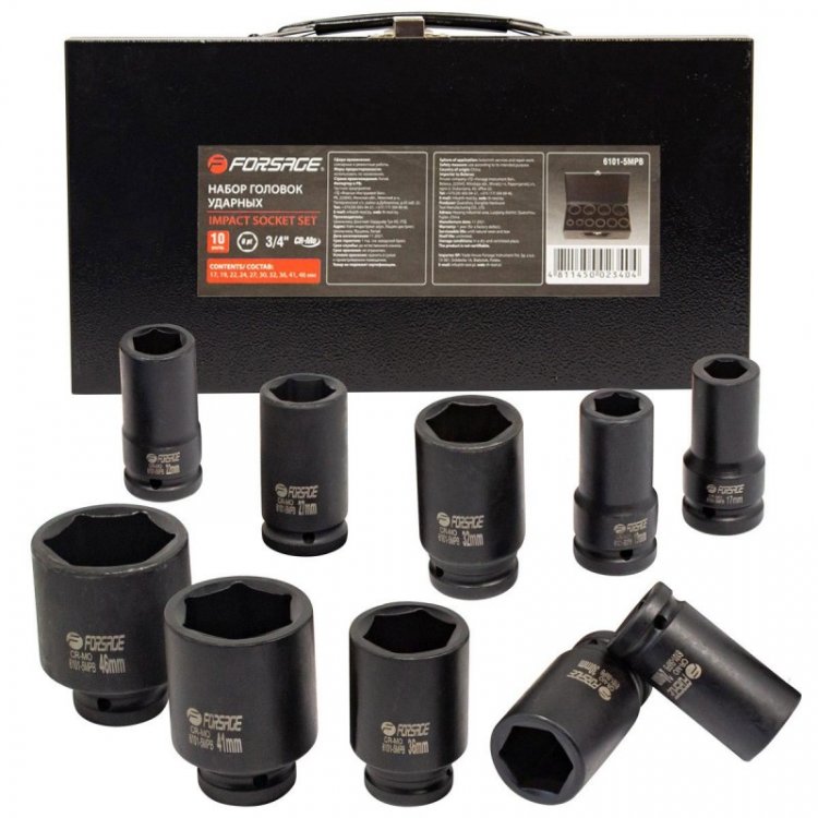 Набор головок ударных 3/4"10пр.  (6гр.) (17,19,22,24,27,30,32,36,41,46мм) в кейсе