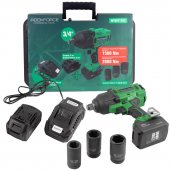 Гайковерт ударный аккумуляторный 3/4''+набор головок ударных глуб.27,30,32мм(2 БАТАРЕИ,20V,5.0AH LI-ION,1550об/мин,3 реж.усилия:130,400,1500Нм),в кейс