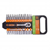 Набор головок и бит с трещоткой 28пр. 1/4''(4-13мм, Torx:T10,15,20,25,30, Hex:3-6мм,SL:4,5.5,7мм, PH1,2),в пластиковом держателе Набор головок и бит с трещоткой 28пр. 1/4''(4-13мм, Torx:T10,15,20,25,30, Hex:3-6мм,SL:4,5.5,7мм, PH1,2),в пластиковом держателе