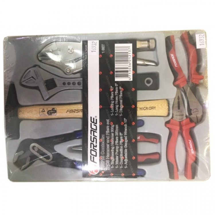 Набор шарнирно-губцевого инструмента,7пр(молоток-300гр;гейфер. захват,ключ разв-ой,пассатижи пер-ные-250мм;плоскогубцы,бокорезы,утконосы-160мм)в лотке