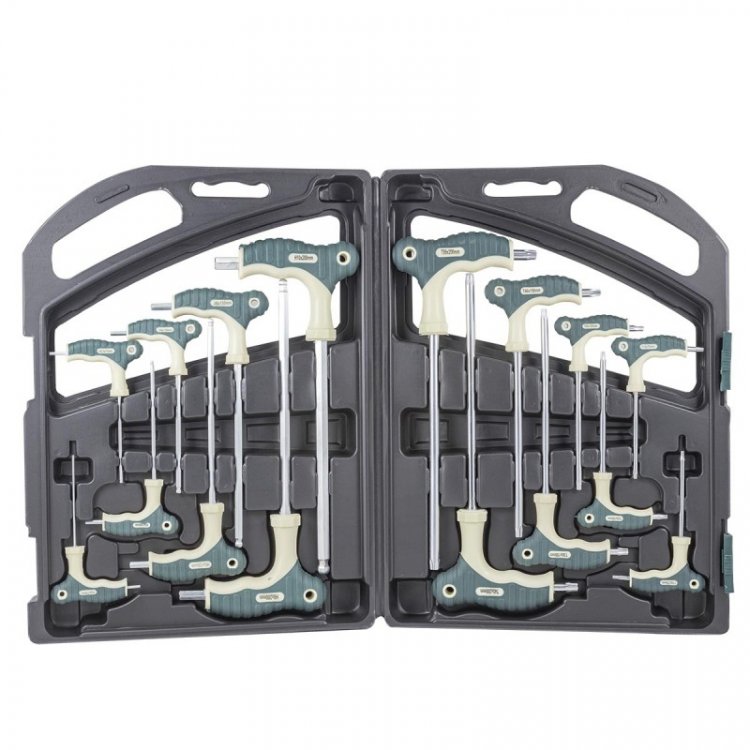 Набор ключей Т-образных TORX/6-гранныхс шаром,16пр.(Н:2,2.5х75,  3,4х100, 5,6х150, 8,10х200мм; Т:10,15х75, 20,25х100, 30,40х150, 45,50х200мм), в кейсе