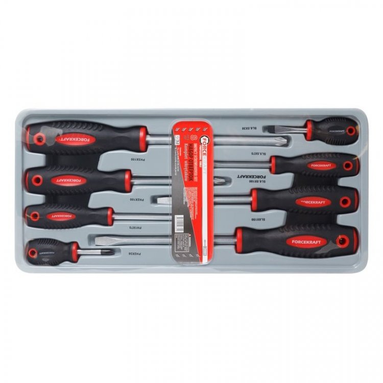 Набор отверток магнитных S2, 8пр.(PH:1х75, 2x38, 2х100, 3х150мм; SL: 5.5х75, 6.5х38, 6.5х100, 8х150мм)в лотке