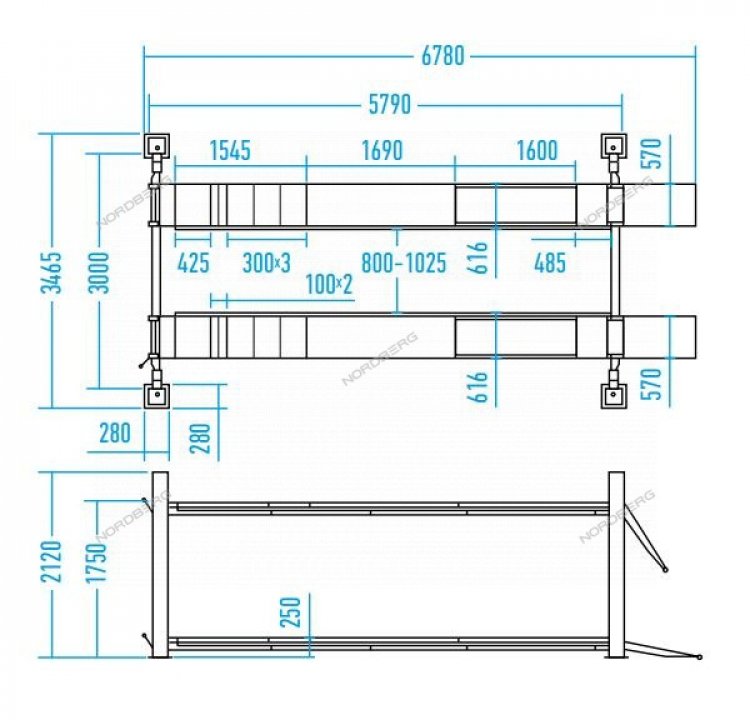 Подъемник 4-стоечный 5 т, c ручной траверсой 3 т N433, для сход-развала, пневмостопоры, 380 В, синий 4450J_AB(M) Подъемник 4-стоечный 5 т, c ручной траверсой 3 т N433, для сход-развала, пневмостопоры, 380 В, синий 4450J_AB(M)